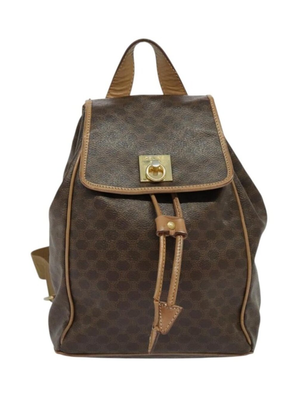 CELINE Macadam Canvas Backpack PVC Leather Brown Gold - Picture 10 of 16